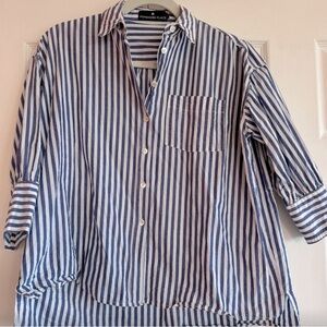 Pomander Place Blue and White Striped Casual Shirt